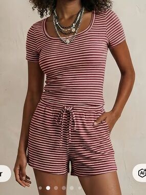 NWT Pink Striped Short-Sleeve Shorts Set XS